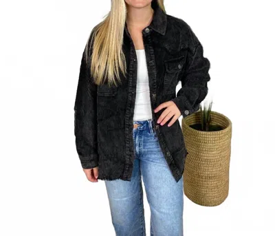 Entro Washed Corduroy Shacket In Black