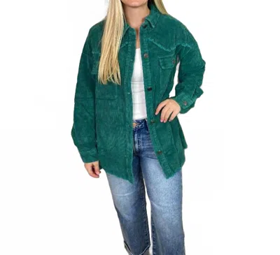 Entro Washed Corduroy Shacket In Jade In Green