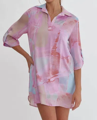 Entro Watercolor Dress In Orchid In Pink