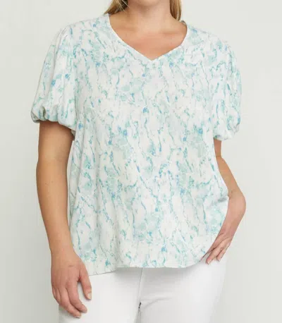 Entro Watercolor Puff Sleeve Blouse In Green In Blue