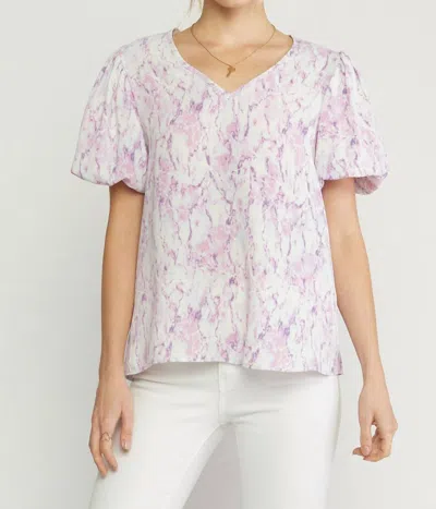 Entro Watercolor Puff Sleeve Blouse In Lilac In White