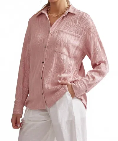 Entro Wave Textured Long Sleeve Button Up Blouse In Blush Pink In Multi