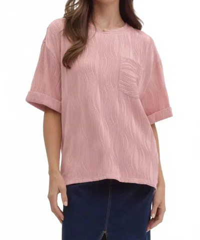 Entro Wave Textured Short Sleeve Top In Blush Pink