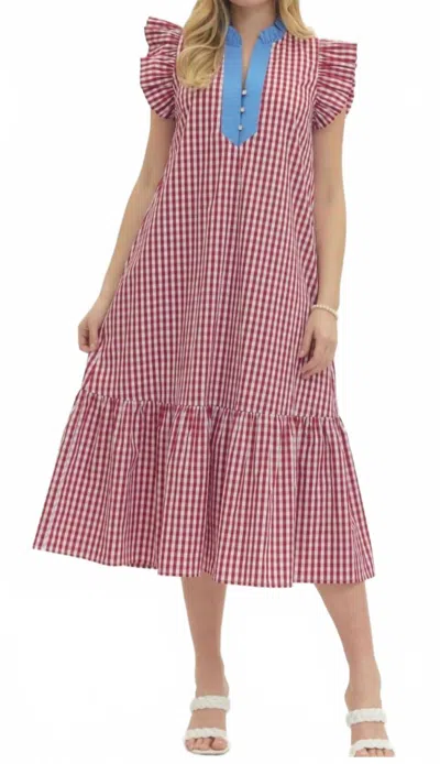 Entro Welma Gingham Dress In Red In Multi