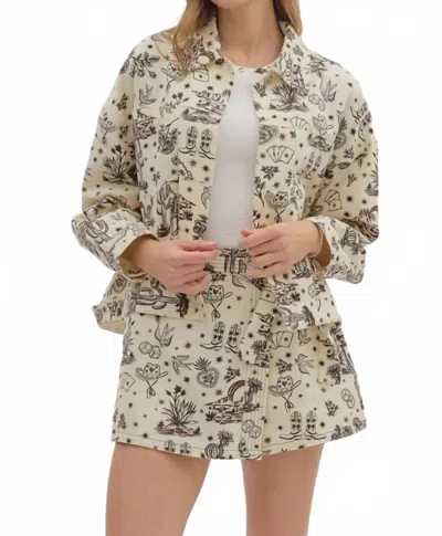 Entro Western Canvas Denim Relaxed Jacket In Beige Multi In Neutral