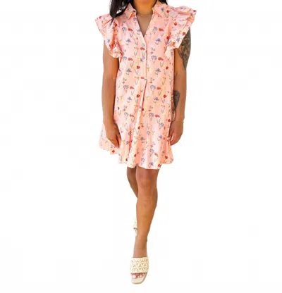 Entro What I Can Be Floral Collared Dress In Peach In Pink