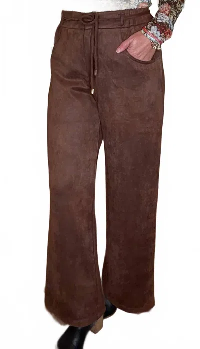 Entro Wide Leg Faux Suede Pants In Brown