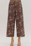 Entro Wide Leg Floral Pants In Brown In Brown
