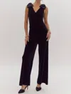 Entro Wide Leg Jumpsuit With Sequin Bow Shoulder In Black In Black