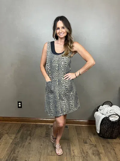 Entro Wild At Heart Denim Dress In Leopard In Gray