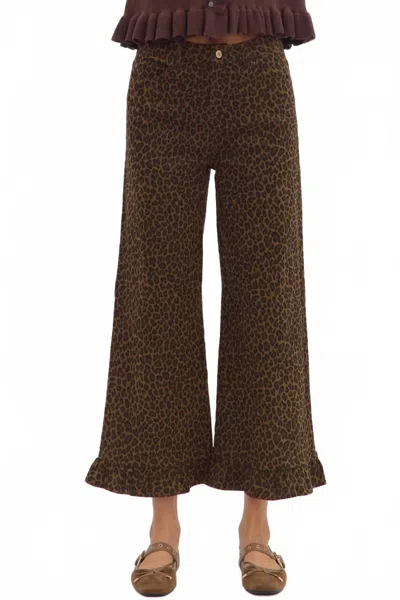 Entro Wild Ruffle Trim Pants In Leopard In Green