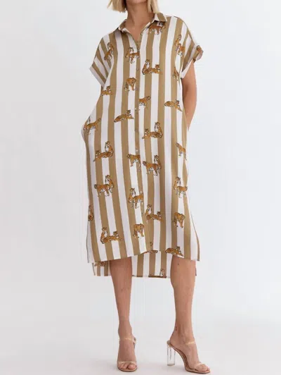 ENTRO WILD SIDE STRIPE DRESS IN TAUPE