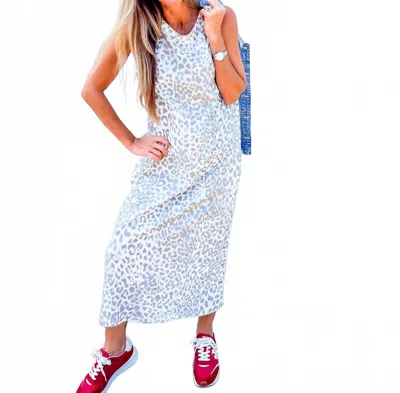 Entro Wild Side Studded Midi Dress In Leopard Print In Blue