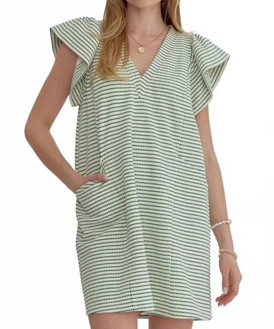 Entro Willow Striped Shift Dress In Green