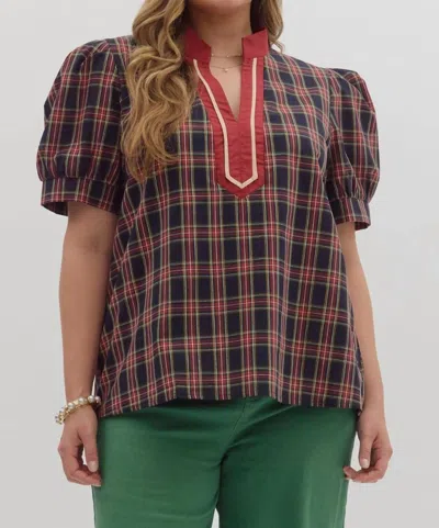 Entro Windsor Plaid Top In Navy In Brown