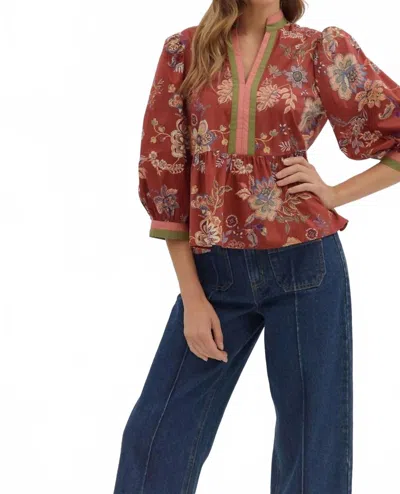 Entro Winter Floral Top In Burgundy In Multi