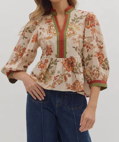 Entro Winter Floral Top In Ecru In Multi