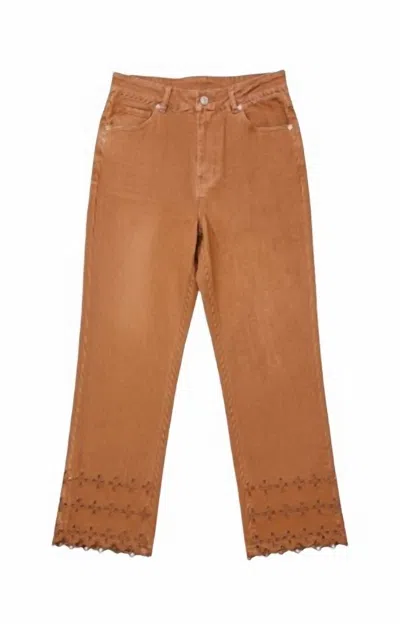 Entro Women's All We Want Eyelet Trim Pants In Brown In Blue