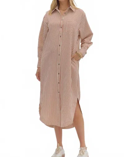 Entro Women's Along For The Memories Stripe Midi Shirt Dress In Rust In Multi