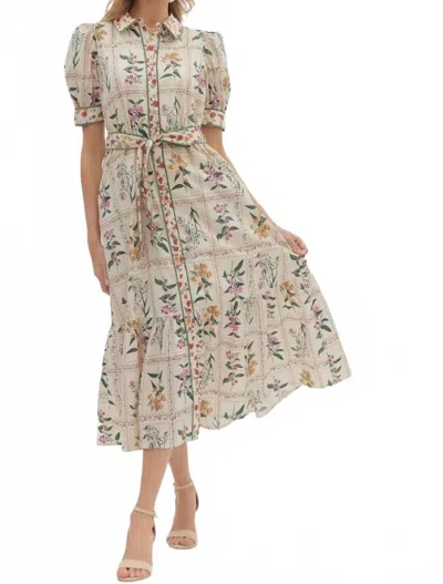 Entro Women's Amaya Floral Print Short Puff Sleeve Midi Dress In Beige In Neutral