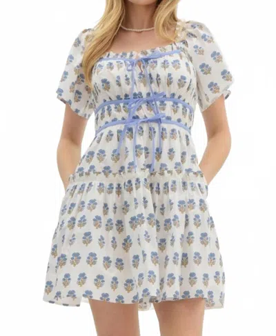 Entro Women's Baby Doll Dress In Blue Blossom In White