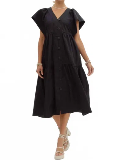 Entro Women's Button Tiered Midi Dress In Black