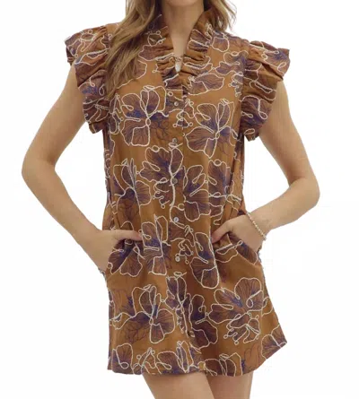Entro Women's Commencing Autumn Embroidered Floral Dress In Camel In Brown