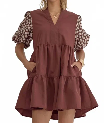 Entro Women's Contrast Floral Sleeve Dress In Brown