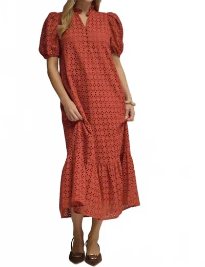 Entro Women's Eyelet Midi Dress In Rust In Multi