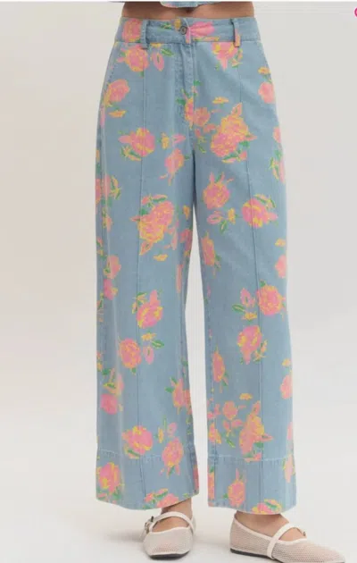 Entro Women's Floral Denim Pants In Blue