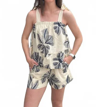 Entro Women's Floral Print Top And Shorts Set In Navy/cream In Multi