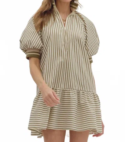 Entro Women's Going Places Stripe Mini Dress In Olive In Green
