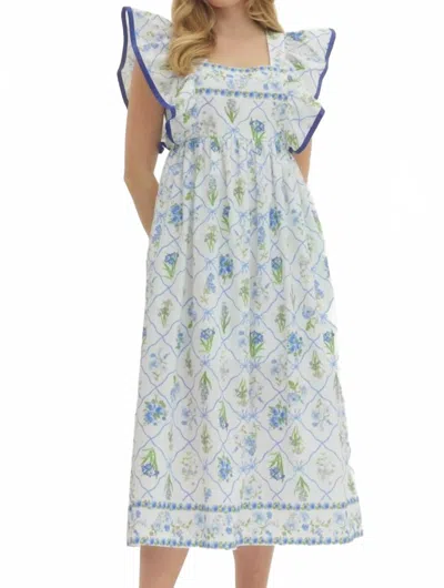 Entro Women's Lenora Botanical Print Flutter Sleeve Midi Dress In Blue Floral In Multi