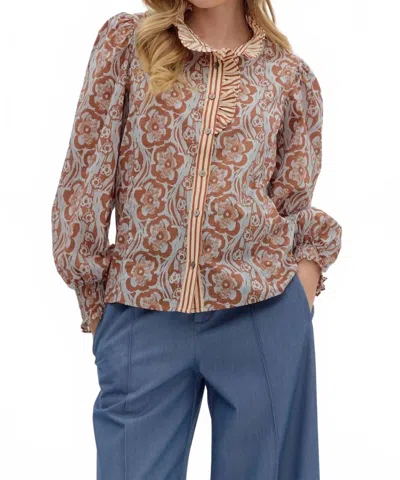 Entro Women's Logan Long Sleeve Blouse In Gray Brown