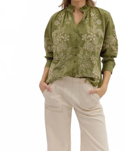Entro Women's Luna Embroidered Shirt In Green