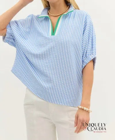 Entro Women's Manuela Striped Dolman Sleeve Top In Sky Blue