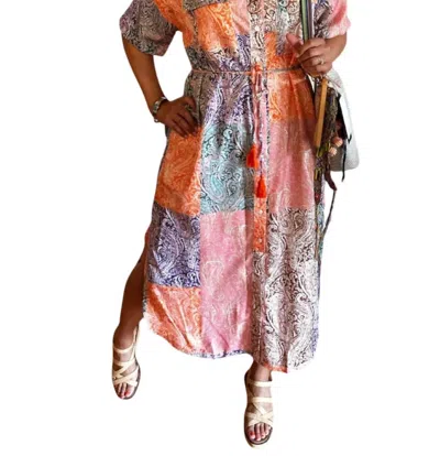 Entro Women's Paisley Patch Midi Dress In Orange + Purple + Multi