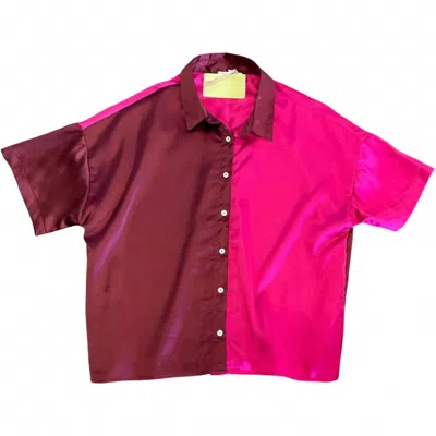 Entro Women's Passing Through Satin Top In Burgundy/pink In Multi