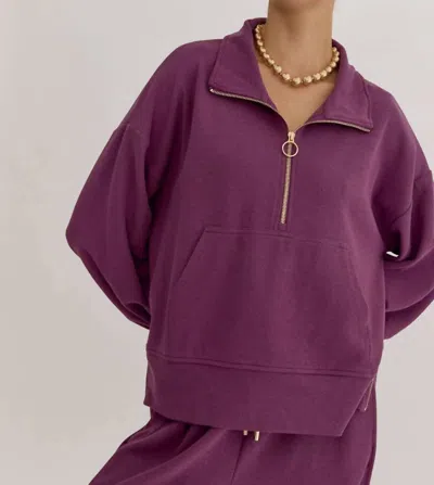 Entro Women's Ribbed Zip Up Collared Sweater In Plum In Multi