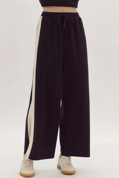 Entro Women's Solid Ribbed High Waisted Wide Leg Pants In Black
