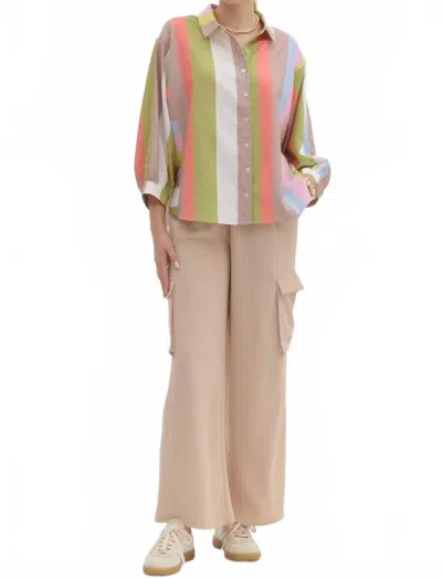 Entro Women's Striped Blouse In Brown Multi