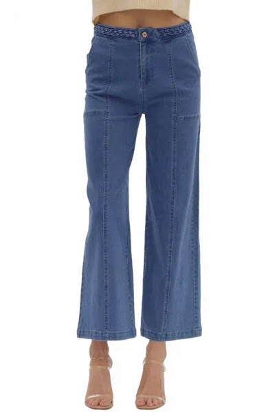 Entro Women's Textured Wide Leg Pant In Denim In Blue
