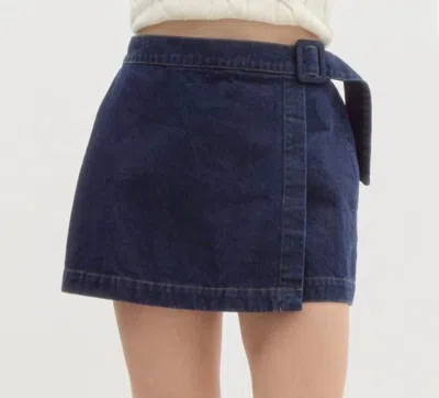 Entro Wrap Belted Skort In Denim In Blue