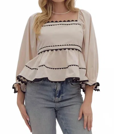 Entro Wren Babydoll Top With Ric Rac Trim In Cream In Neutral