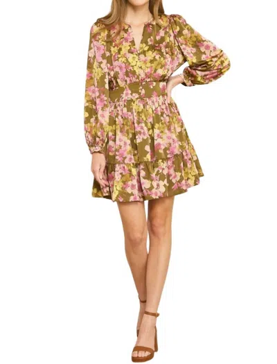 Entro You Don't Have To Go Dress In Olive Floral In Multi