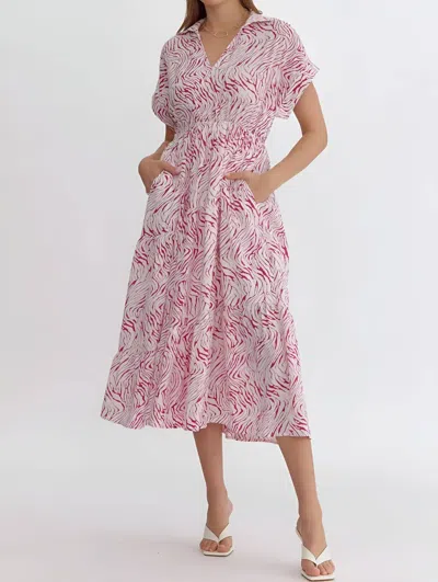 Entro Zebra Midi Dress In Pink & White