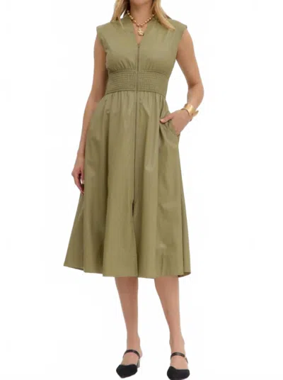 Entro Zip Front Dress In Sage In Multi