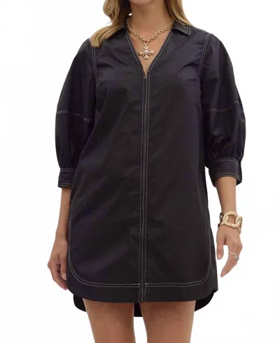 Entro Zip Lantern Sleeve Mini Dress In Black