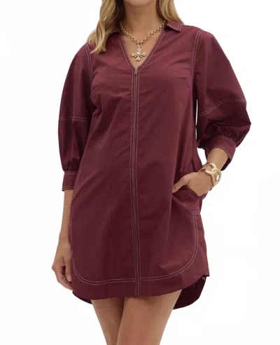 Entro Zip Lantern Sleeve Mini Dress In Maroon In Burgundy