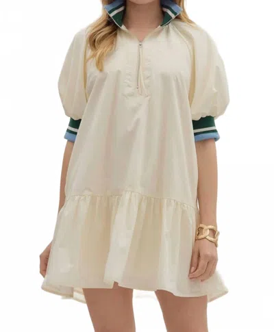 Entro Zippered Collar Dress With Contrast Trim In Cream In White